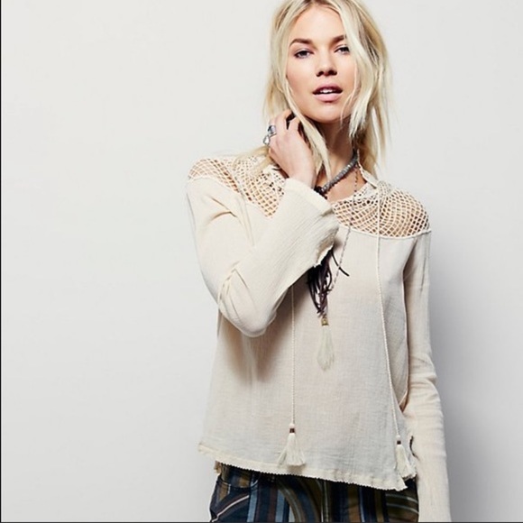 Free People On The Island Crochet Blouse Sz Small - Picture 7 of 9